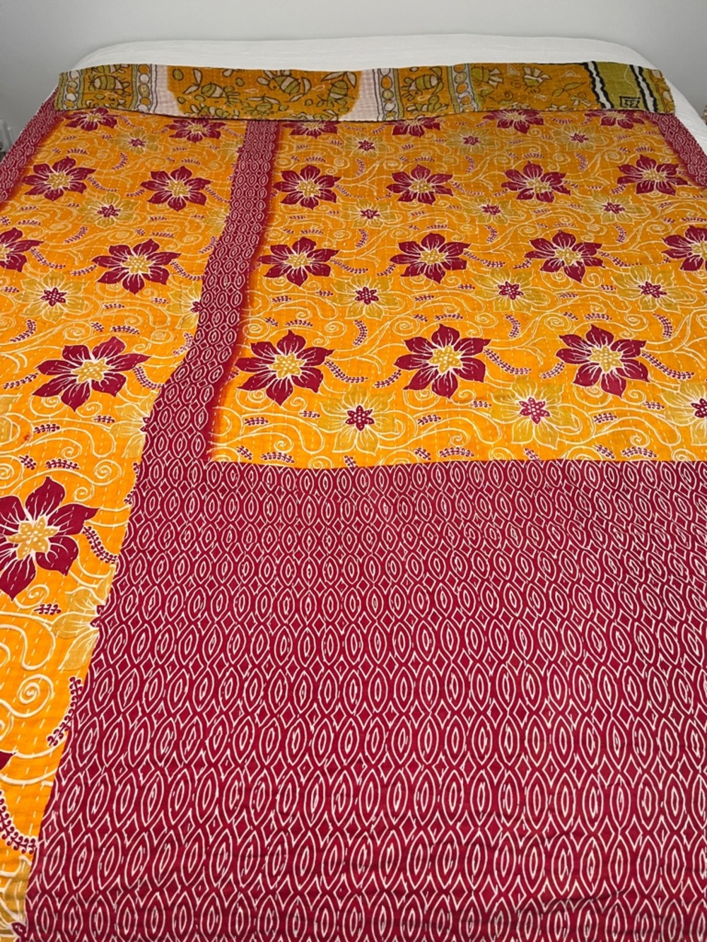 KANTHA QUILT HANDCRAFTED LIGHTWEIGHT REVERSIBLE BLANKET THROW BEDDING FROM INDIA - Picture 6 of 12